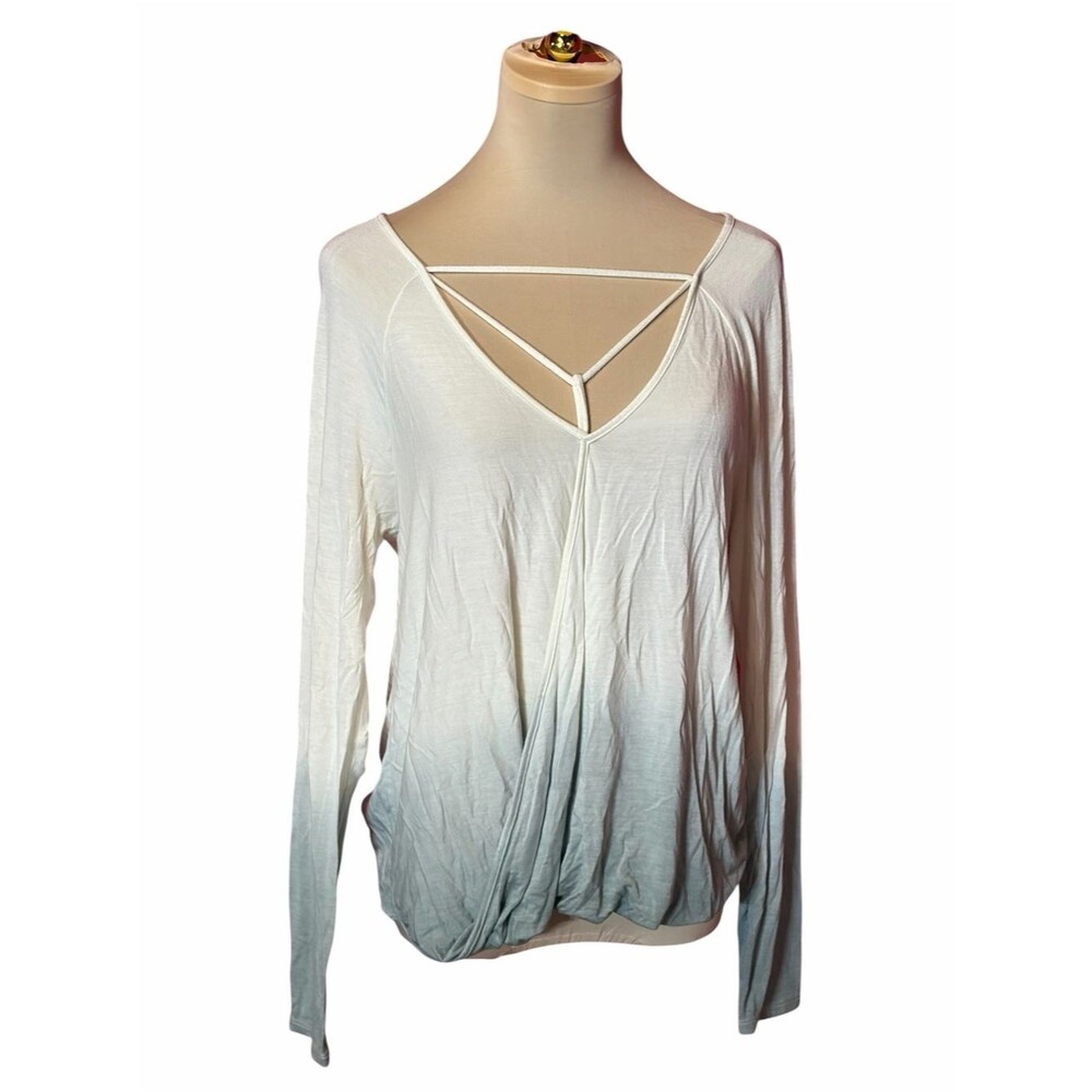 American Eagle Ombre Strappy V-Neck Long Sleeve Top Cream Blue Size Small